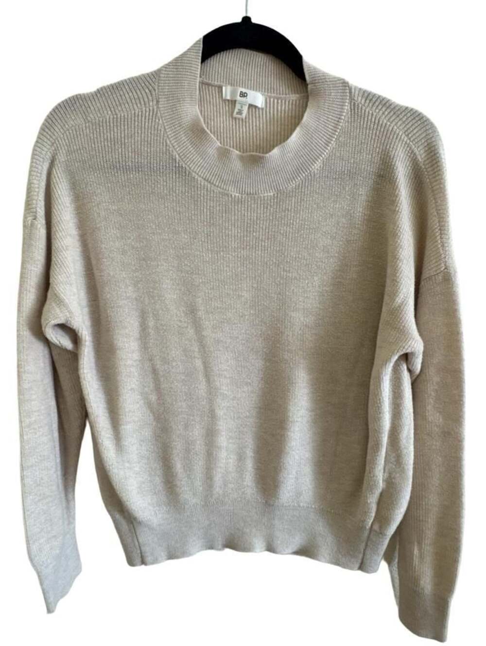 BP. Beige Ribbed Knit Mock Neck Sweater Size Small